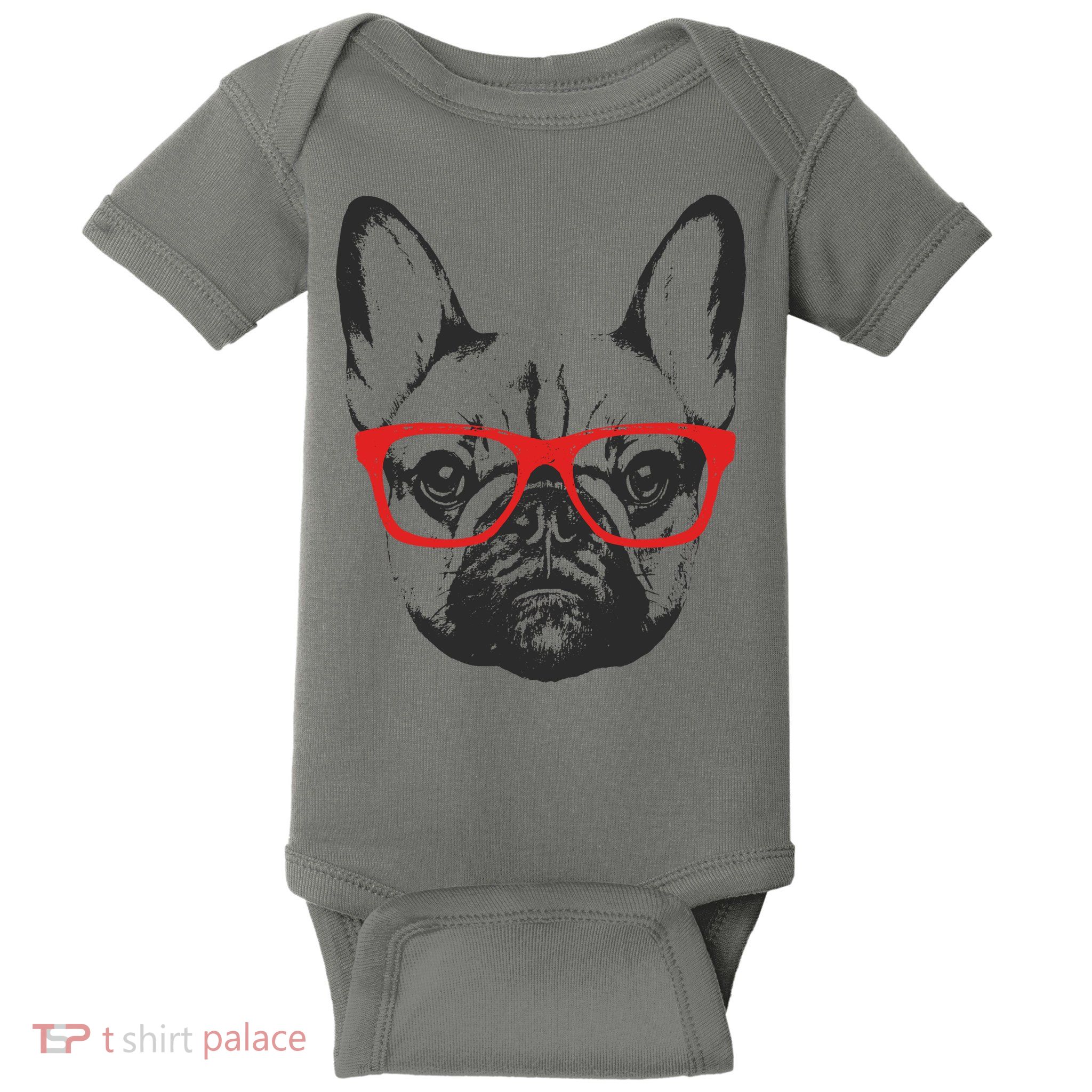 Portrait of French Bulldog with glasses Baby Bodysuit