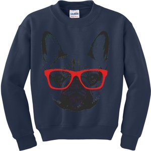 Portrait of French Bulldog with glasses Kids Sweatshirt