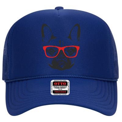 Portrait of French Bulldog with glasses High Crown Mesh Back Trucker Hat