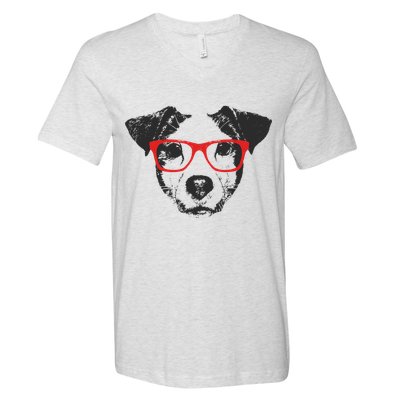 Portrait of Jack Russell with glasses V-Neck T-Shirt