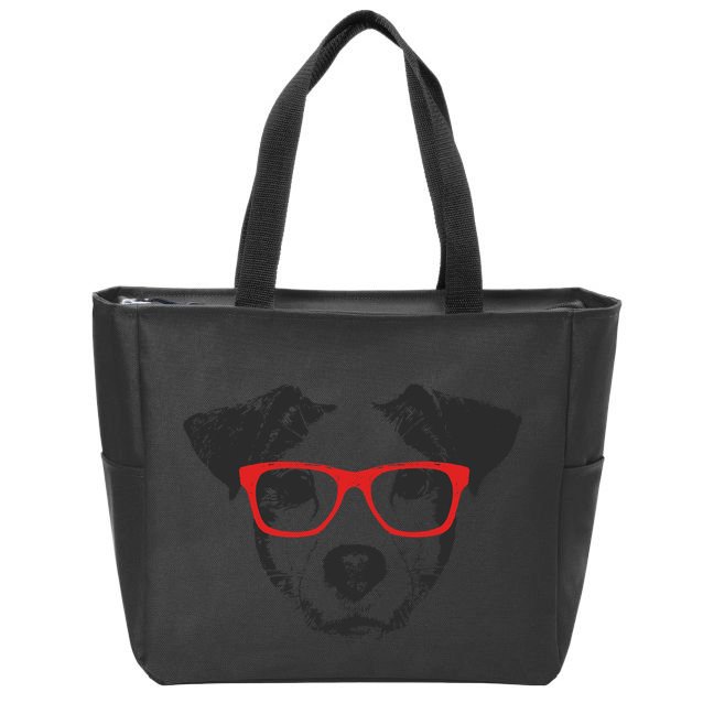 Portrait of Jack Russell with glasses Zip Tote Bag