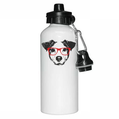 Portrait of Jack Russell with glasses Aluminum Water Bottle 