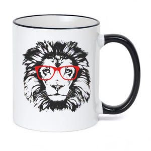 Portrait of Lion with glasses 11oz Black Color Changing Mug