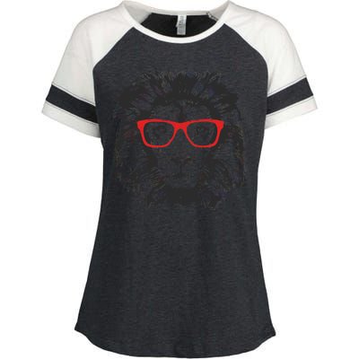 Portrait of Lion with glasses Enza Ladies Jersey Colorblock Tee