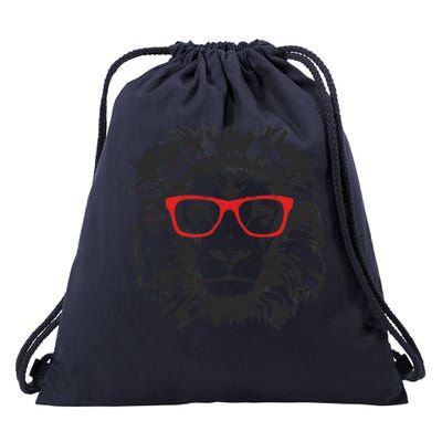 Portrait of Lion with glasses Drawstring Bag