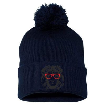 Portrait of Lion with glasses Pom Pom 12in Knit Beanie