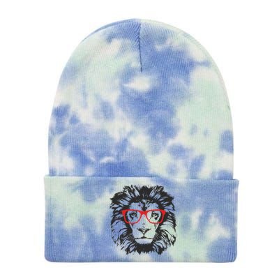 Portrait of Lion with glasses Tie Dye 12in Knit Beanie