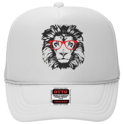 Portrait of Lion with glasses High Crown Mesh Back Trucker Hat