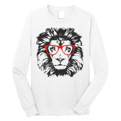 Portrait of Lion with glasses Long Sleeve Shirt