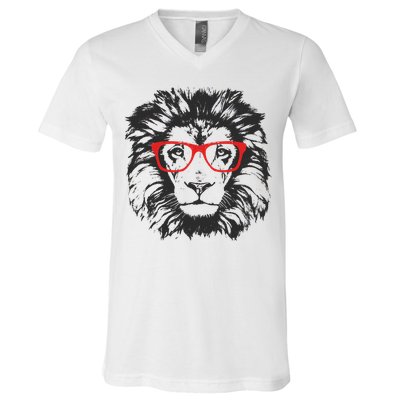 Portrait of Lion with glasses V-Neck T-Shirt
