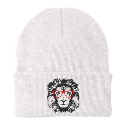 Portrait of Lion with glasses Knit Cap Winter Beanie