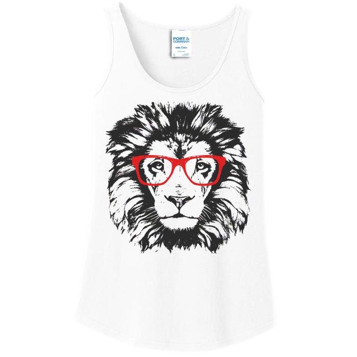 Portrait of Lion with glasses Ladies Essential Tank