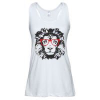 Portrait of Lion with glasses Ladies Essential Flowy Tank