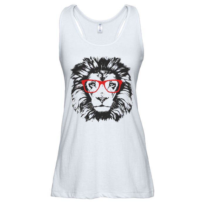 Portrait of Lion with glasses Ladies Essential Flowy Tank