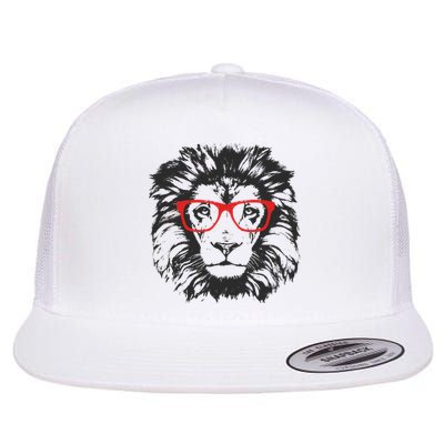 Portrait of Lion with glasses Flat Bill Trucker Hat