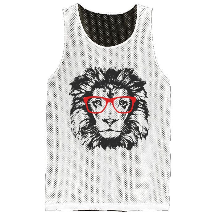 Portrait of Lion with glasses Mesh Reversible Basketball Jersey Tank