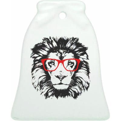 Portrait of Lion with glasses Ceramic Bell Ornament