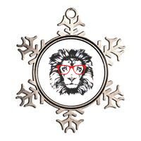 Portrait of Lion with glasses Metallic Star Ornament