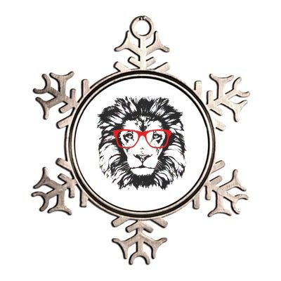 Portrait of Lion with glasses Metallic Star Ornament