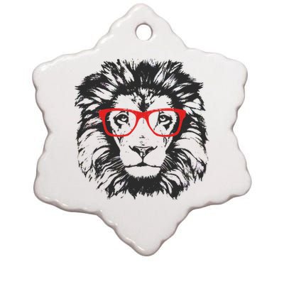 Portrait of Lion with glasses Ceramic Star Ornament