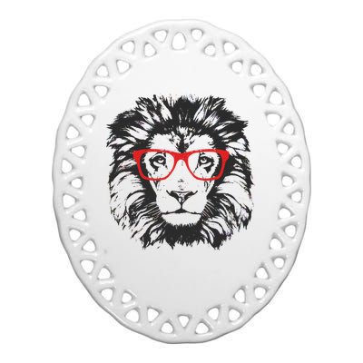 Portrait of Lion with glasses Ceramic Oval Ornament