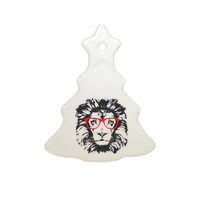 Portrait of Lion with glasses Ceramic Tree Ornament