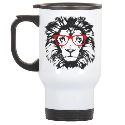 Portrait of Lion with glasses Stainless Steel Travel Mug