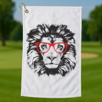 Portrait of Lion with glasses Golf Towel