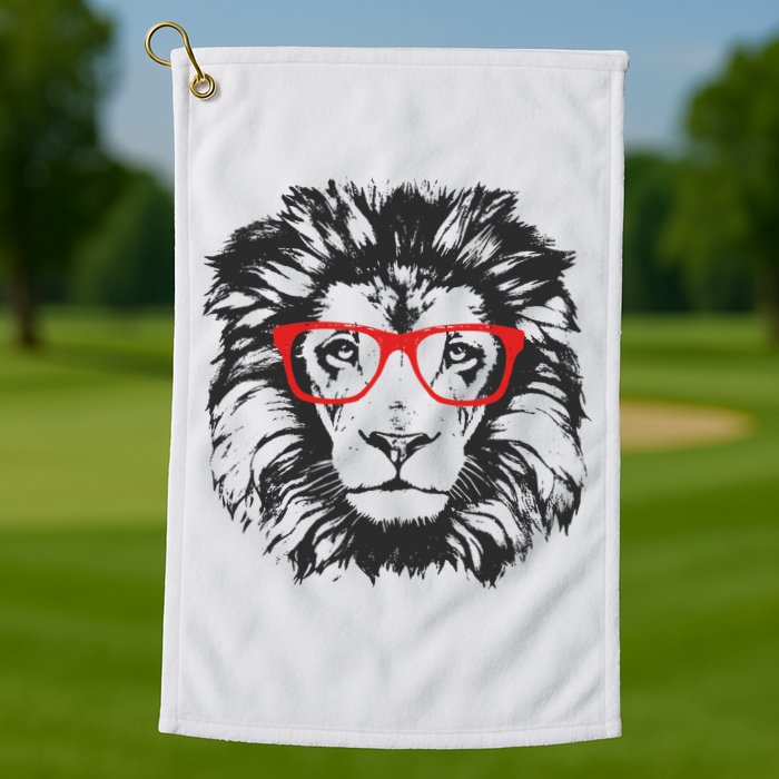 Portrait of Lion with glasses Golf Towel