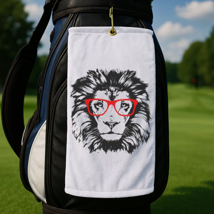 Portrait of Lion with glasses Golf Towel