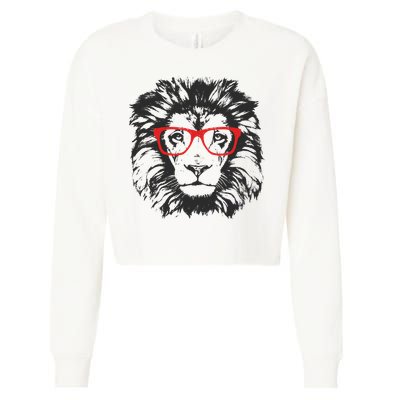 Portrait of Lion with glasses Cropped Pullover Crew