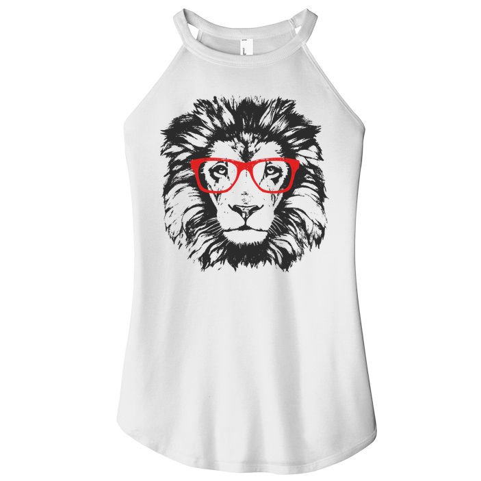 Portrait of Lion with glasses Women's Perfect Tri Rocker Tank