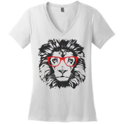 Portrait of Lion with glasses Women's V-Neck T-Shirt