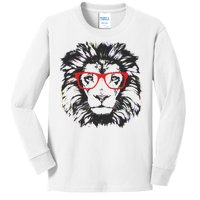 Portrait of Lion with glasses Kids Long Sleeve Shirt