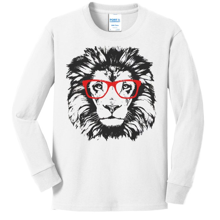 Portrait of Lion with glasses Kids Long Sleeve Shirt