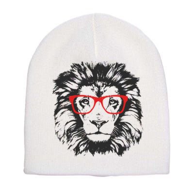 Portrait of Lion with glasses Short Acrylic Beanie