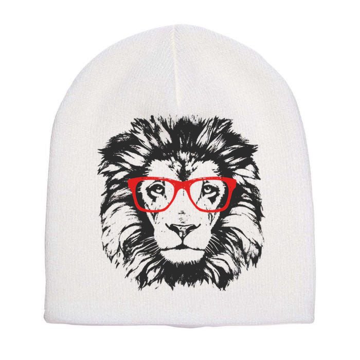 Portrait of Lion with glasses Short Acrylic Beanie