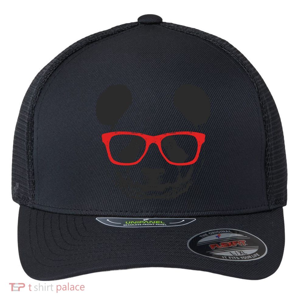 Portrait of Panda with glasses Flexfit Unipanel Trucker Cap