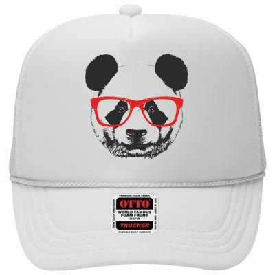 Portrait of Panda with glasses High Crown Mesh Back Trucker Hat