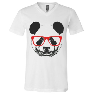 Portrait of Panda with glasses V-Neck T-Shirt
