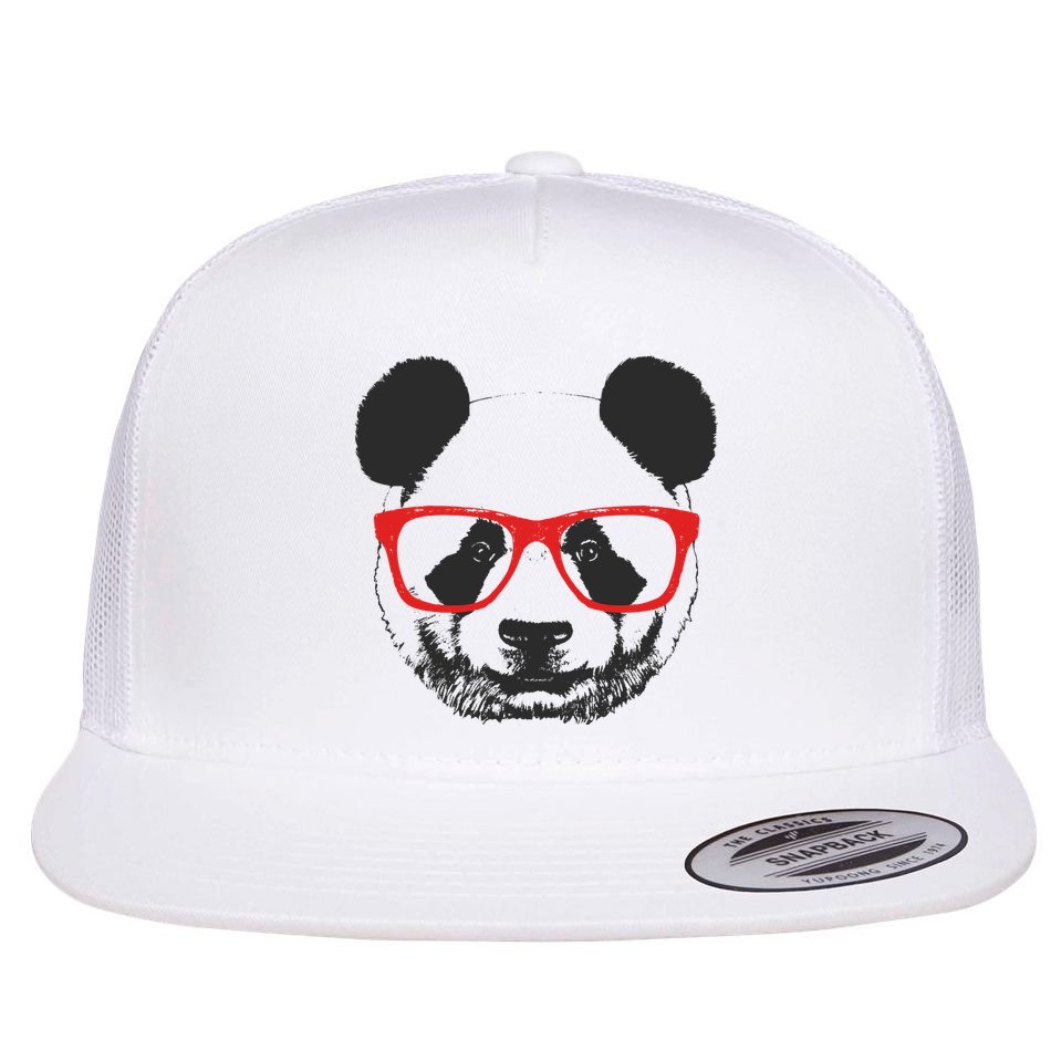 Portrait of Panda with glasses Flat Bill Trucker Hat