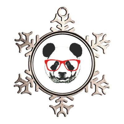 Portrait of Panda with glasses Metallic Star Ornament