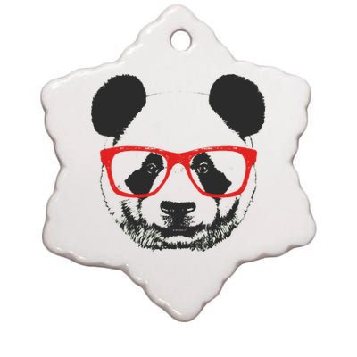 Portrait of Panda with glasses Ceramic Star Ornament