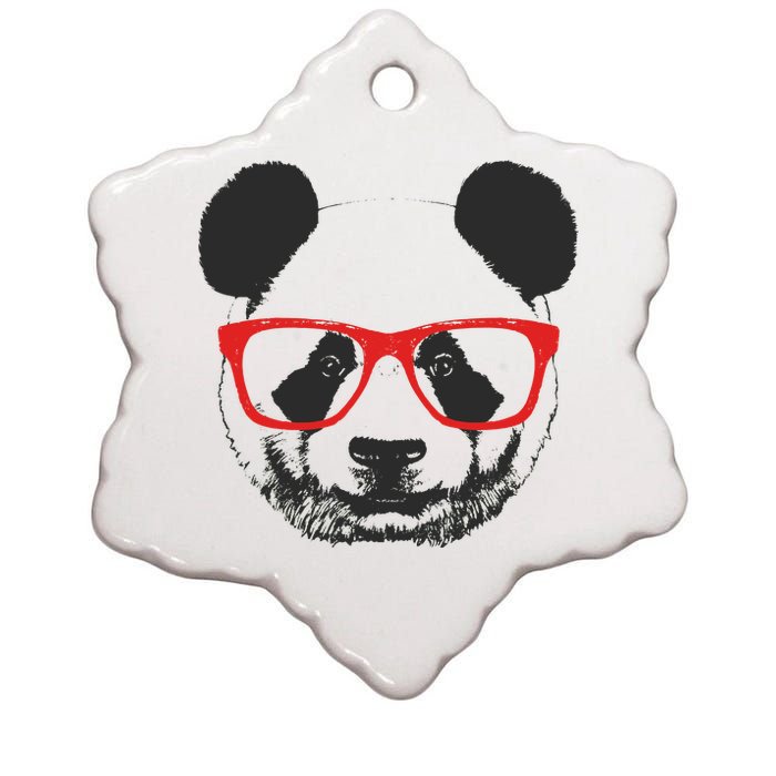 Portrait of Panda with glasses Ceramic Star Ornament