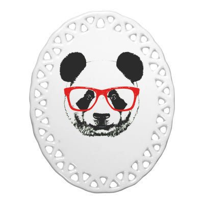 Portrait of Panda with glasses Ceramic Oval Ornament