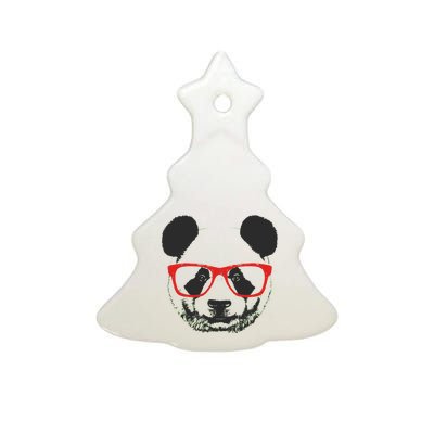 Portrait of Panda with glasses Ceramic Tree Ornament