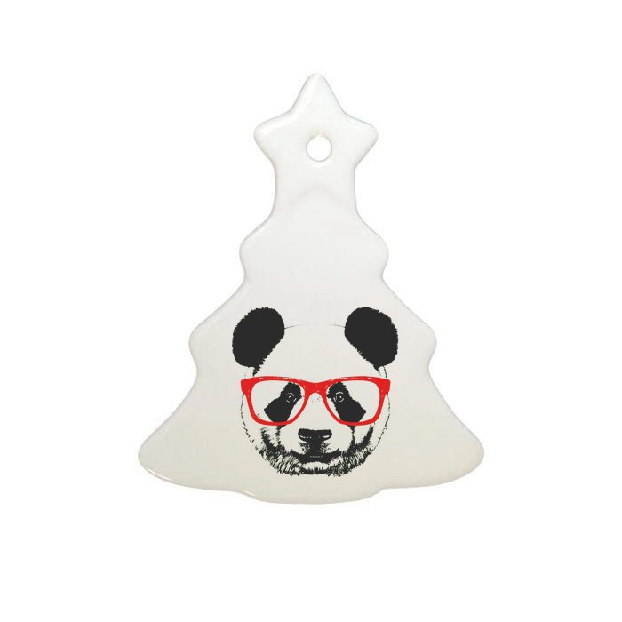 Portrait of Panda with glasses Ceramic Tree Ornament