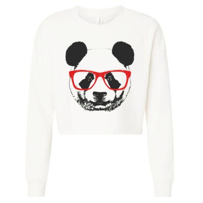 Portrait of Panda with glasses Cropped Pullover Crew