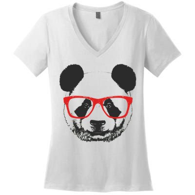 Portrait of Panda with glasses Women's V-Neck T-Shirt