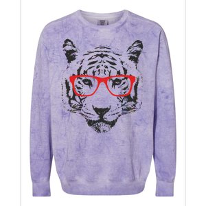 Portrait of Tiger With Glasses Colorblast Crewneck Sweatshirt